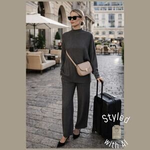 Modern Citizen Mixed Rib Mock Neck Sweater Medium Grey Architectural Knit Tunic